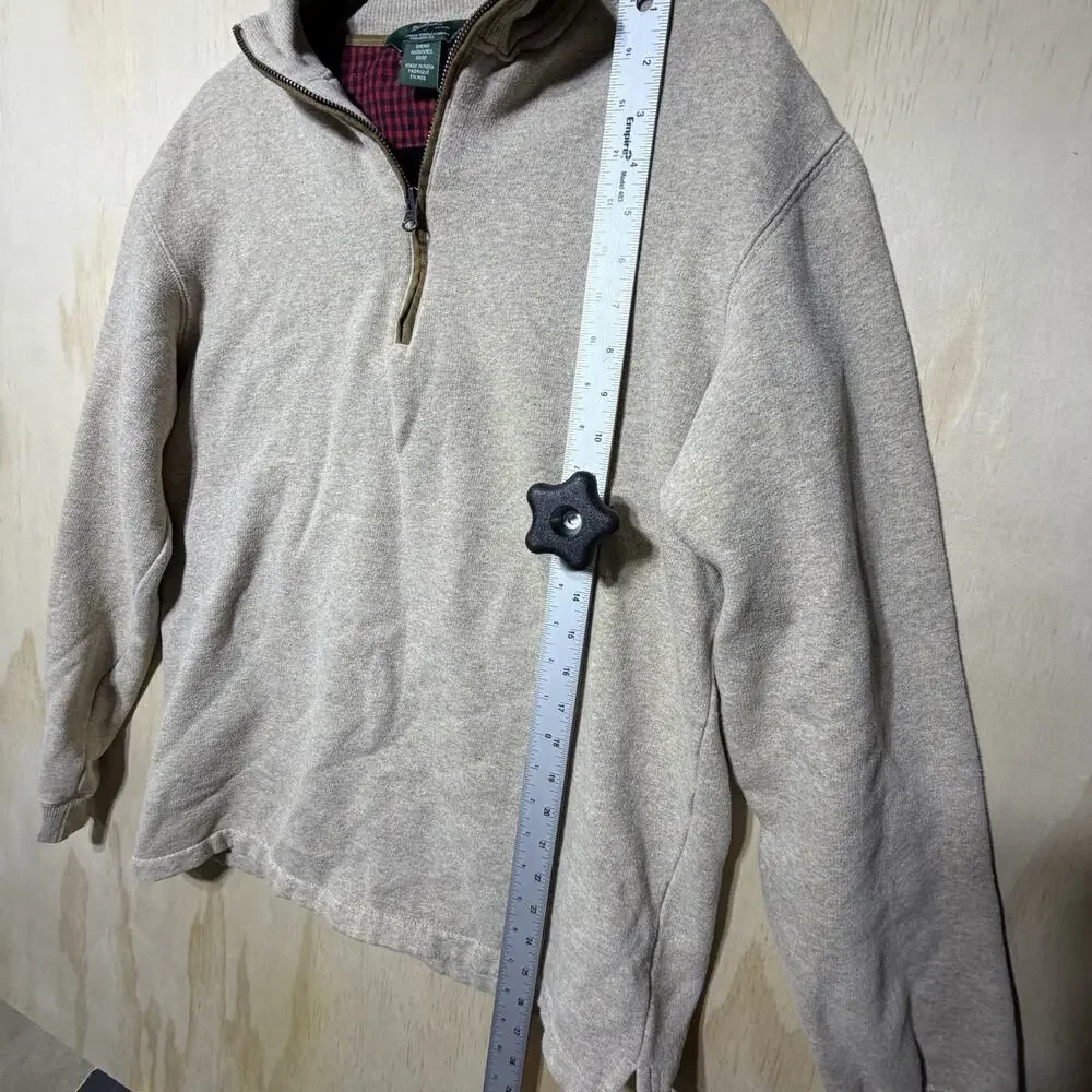 Woolrich 1/4 Zip Pullover Mens Medium Beige Sweatshirt Elbow Patch Casual‎